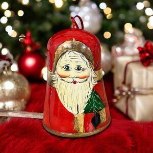 Vintage Hand Painted Santa Claus Christmas Bell Ornament